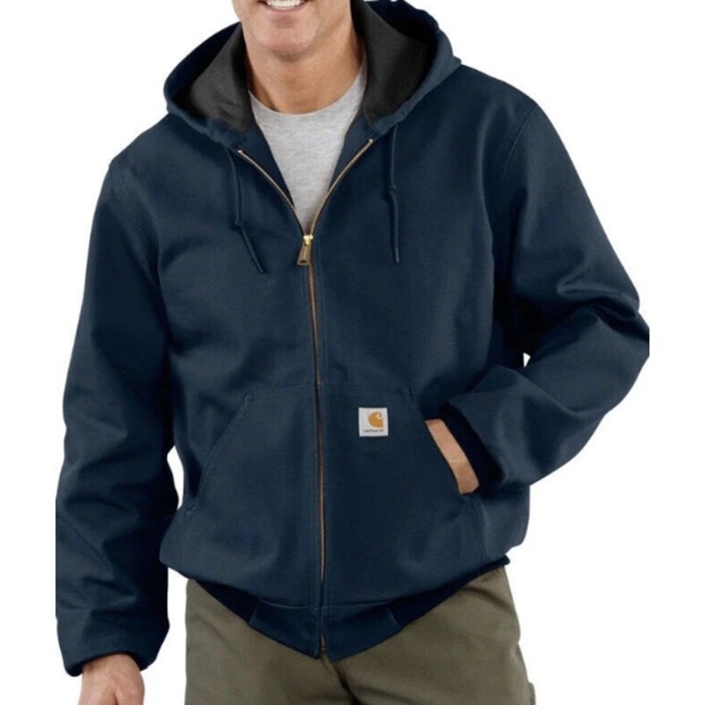 Carhartt Duck Jacket Mens 3XL Navy Blue Cloth Lined Zip‎ Work Insulated 376-20